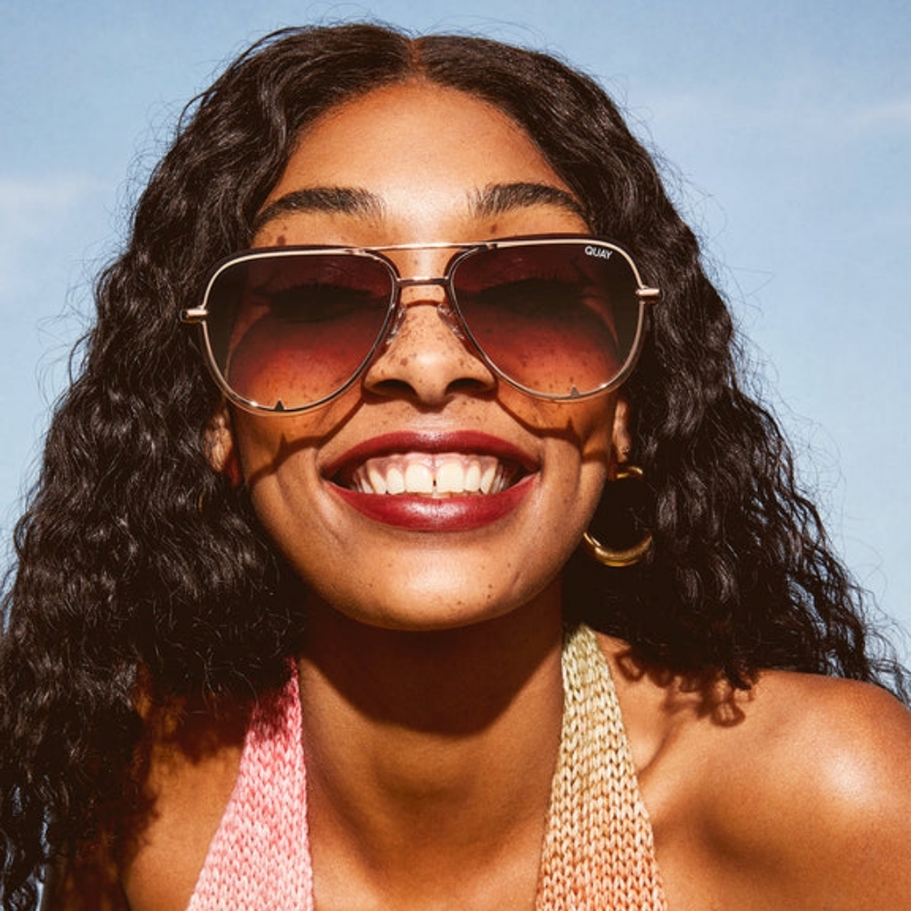 Quay Australia High Key Framed Sunglasses - Rose Gold / Brown Yellow